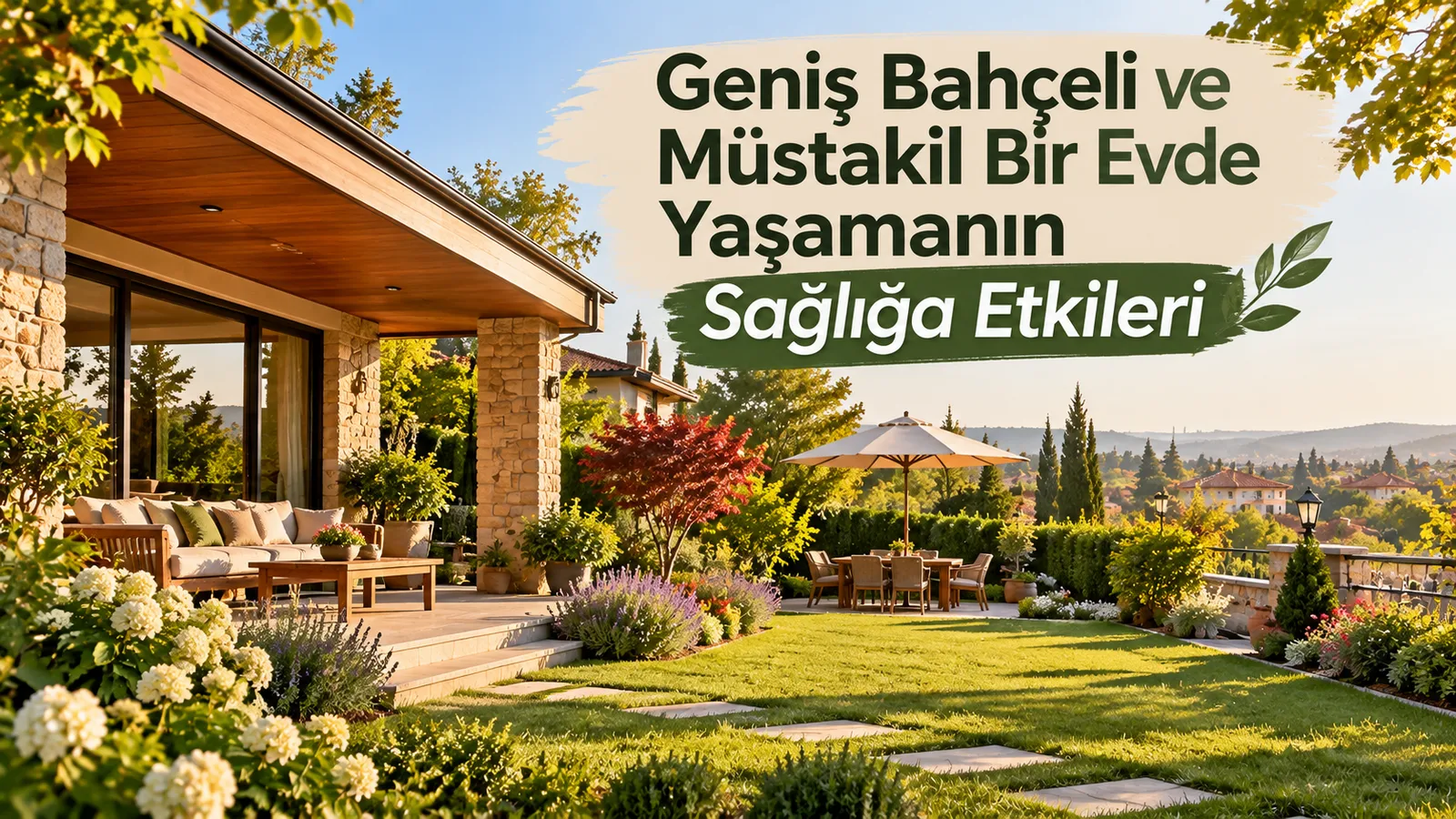 Bahçeli müstakil evin çimenlik alanında oynayan çocuklar